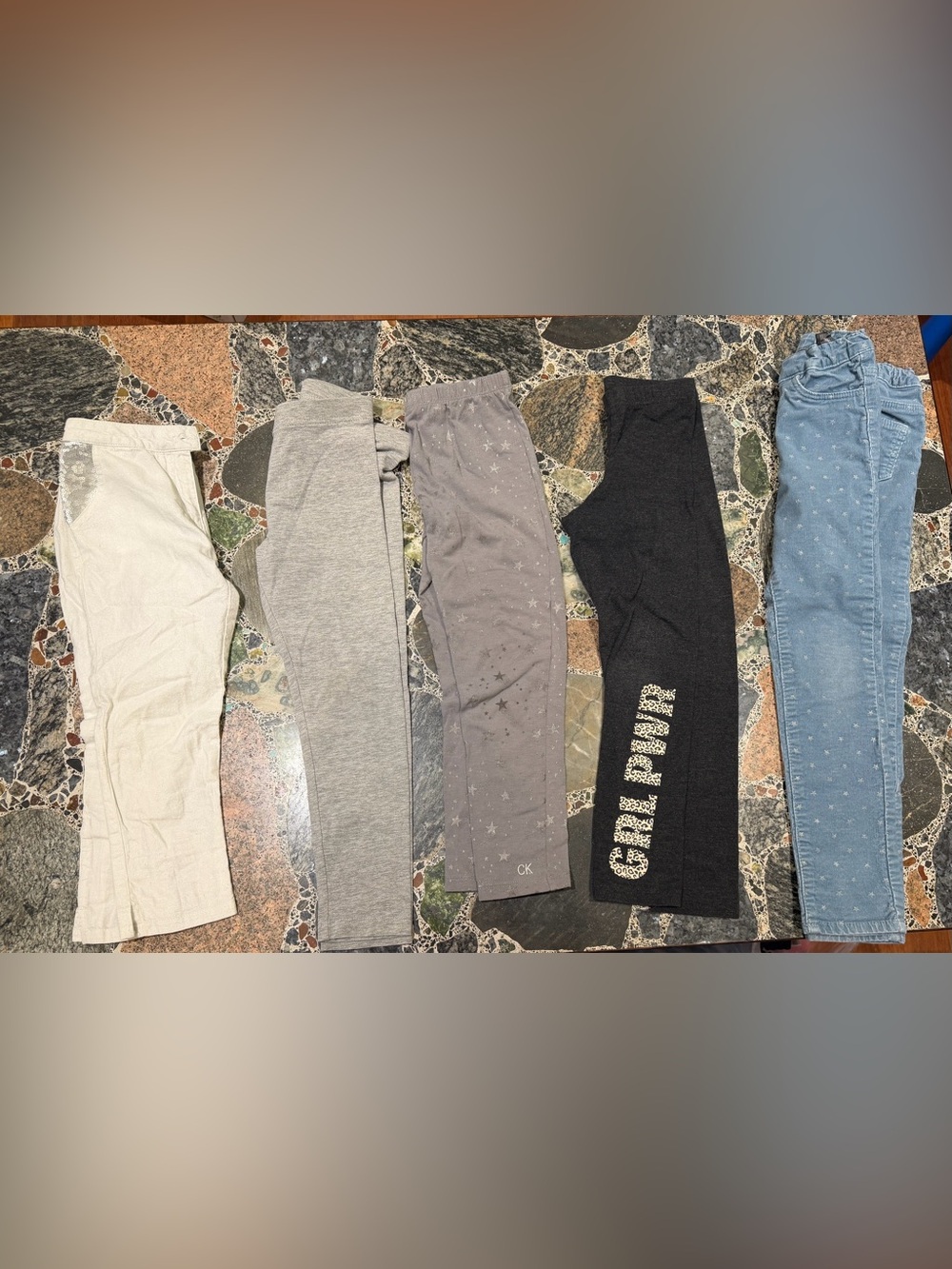 5 Girls' Calvin Klein and Assorted Leggings and Pants Bundle size 6-7